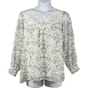 Rose Beverly NWT Womens XL Chiffon Lace Yoke Floral Lined Blouse Smocked Cuffs
